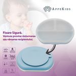 Jucarii, Copii si Bebe - Hrana si alaptare - Biberoane, suzete si accesorii hranire - Articole hranire bebelusi - Farfurie compartimentata din silicon cu ventuza si capac, AppeKids - Aqua Blue - Infinity.ro