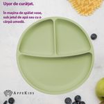 Jucarii, Copii si Bebe - Hrana si alaptare - Biberoane, suzete si accesorii hranire - Articole hranire bebelusi - Farfurie compartimentata din silicon cu ventuza, AppeKids - Raw Green - Infinity.ro