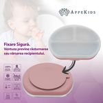 Jucarii, Copii si Bebe - Hrana si alaptare - Biberoane, suzete si accesorii hranire - Articole hranire bebelusi - Farfurie compartimentata din silicon cu ventuza si capac, AppeKids - Old Rose - Infinity.ro