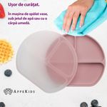 Jucarii, Copii si Bebe - Hrana si alaptare - Biberoane, suzete si accesorii hranire - Articole hranire bebelusi - Farfurie compartimentata din silicon cu ventuza si capac, AppeKids - Old Rose - Infinity.ro