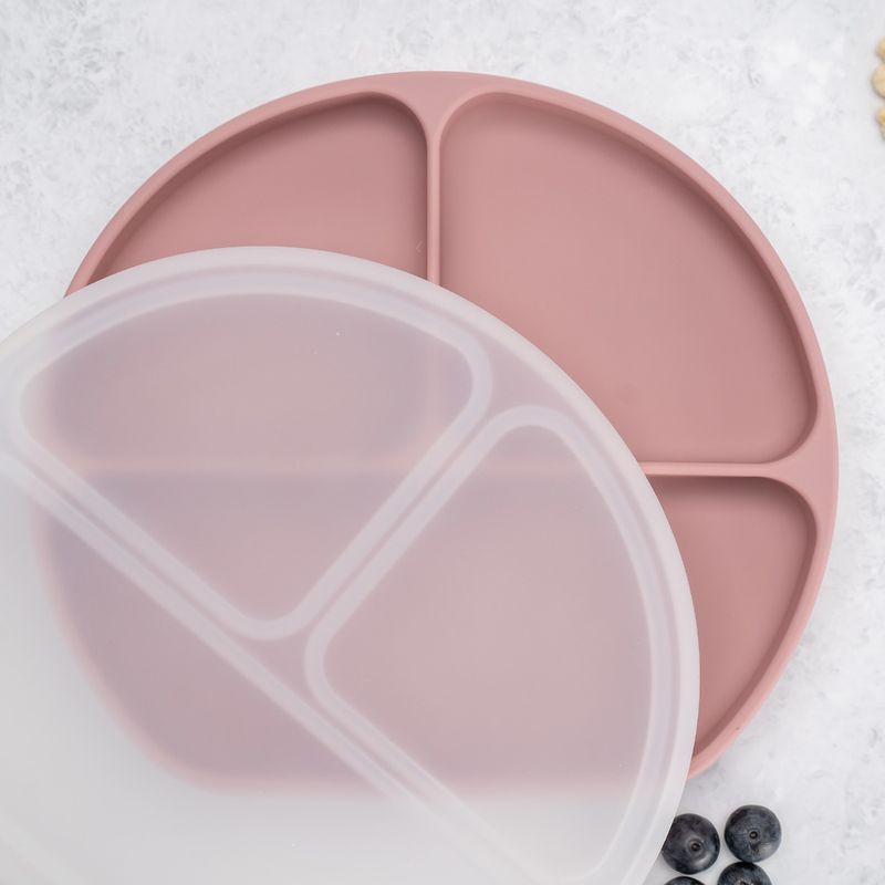 Jucarii, Copii si Bebe - Hrana si alaptare - Biberoane, suzete si accesorii hranire - Articole hranire bebelusi - Farfurie compartimentata din silicon cu ventuza si capac, AppeKids - Old Rose - Infinity.ro