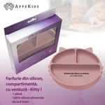 Jucarii, Copii si Bebe - Hrana si alaptare - Biberoane, suzete si accesorii hranire - Articole hranire bebelusi - Farfurie compartimentata din silicon cu ventuza, AppeKids - Kitty - Old Rose - Infinity.ro