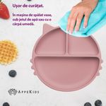 Jucarii, Copii si Bebe - Hrana si alaptare - Biberoane, suzete si accesorii hranire - Articole hranire bebelusi - Farfurie compartimentata din silicon cu ventuza, AppeKids - Kitty - Old Rose - Infinity.ro