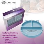 Jucarii, Copii si Bebe - Hrana si alaptare - Biberoane, suzete si accesorii hranire - Articole hranire bebelusi - Farfurie compartimentata din silicon cu ventuza, AppeKids - Kitty - Aqua Blue - Infinity.ro