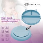 Jucarii, Copii si Bebe - Hrana si alaptare - Biberoane, suzete si accesorii hranire - Articole hranire bebelusi - Farfurie compartimentata din silicon cu ventuza, AppeKids - Kitty - Aqua Blue - Infinity.ro