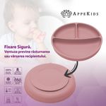 Jucarii, Copii si Bebe - Hrana si alaptare - Biberoane, suzete si accesorii hranire - Articole hranire bebelusi - Farfurie compartimentata din silicon cu ventuza, AppeKids - Old Rose - Infinity.ro