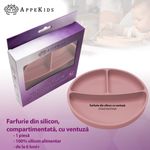 Jucarii, Copii si Bebe - Hrana si alaptare - Biberoane, suzete si accesorii hranire - Articole hranire bebelusi - Farfurie compartimentata din silicon cu ventuza, AppeKids - Old Rose - Infinity.ro