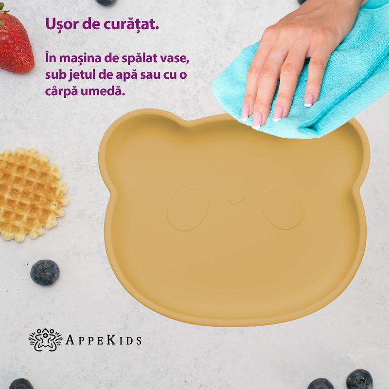 Jucarii, Copii si Bebe - Hrana si alaptare - Biberoane, suzete si accesorii hranire - Articole hranire bebelusi - Farfurie din silicon cu ventuza, AppeKids, The Little Bear - Honey - Infinity.ro