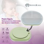 Jucarii, Copii si Bebe - Hrana si alaptare - Biberoane, suzete si accesorii hranire - Articole hranire bebelusi - Farfurie compartimentata din silicon cu ventuza si capac, AppeKids - Raw Green - Infinity.ro