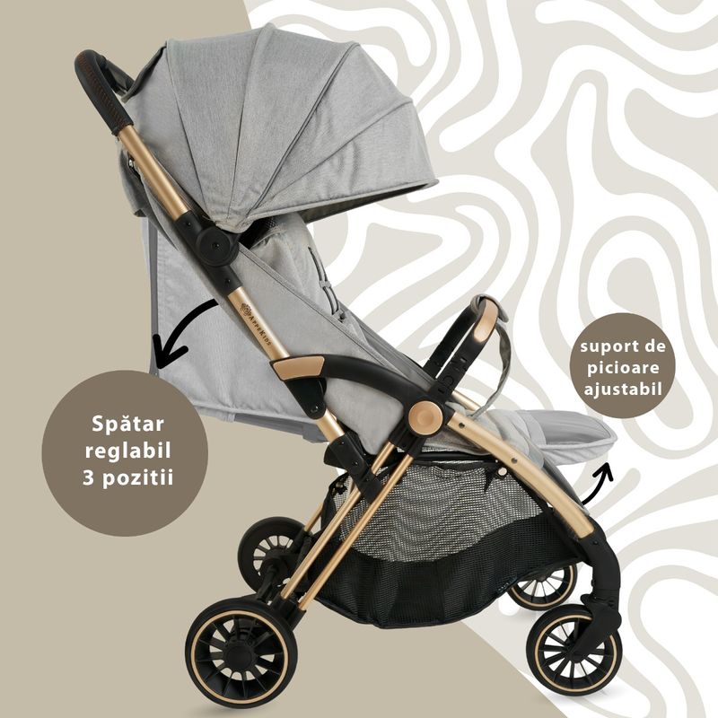 Jucarii, Copii si Bebe - Carucioare si articole de transport - Carucioare - Carucioare standard - Carucior Sport AppeKids – Upp – Ultracompact, Pliere automata, De la nastere la 22kg - Powder Grey - Infinity.ro