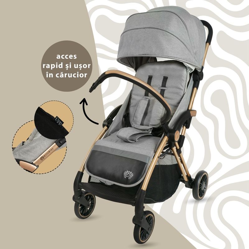 Jucarii, Copii si Bebe - Carucioare si articole de transport - Carucioare - Carucioare standard - Carucior Sport AppeKids – Upp – Ultracompact, Pliere automata, De la nastere la 22kg - Powder Grey - Infinity.ro