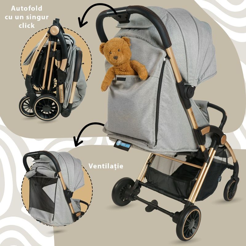 Jucarii, Copii si Bebe - Carucioare si articole de transport - Carucioare - Carucioare standard - Carucior Sport AppeKids – Upp – Ultracompact, Pliere automata, De la nastere la 22kg - Powder Grey - Infinity.ro