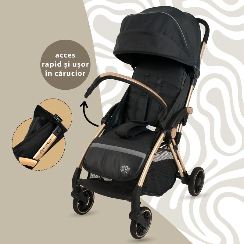 Jucarii, Copii si Bebe - Carucioare si articole de transport - Carucioare - Carucioare standard - Carucior Sport AppeKids – Upp – Ultracompact, Pliere automata, De la nastere la 22kg - Jet Black - Infinity.ro