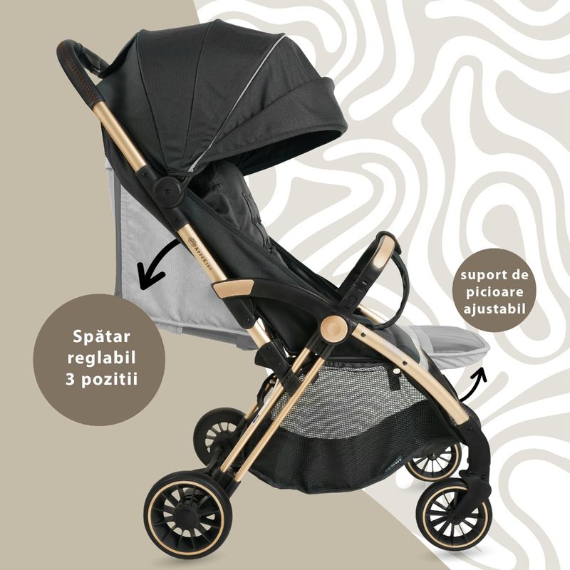 Jucarii, Copii si Bebe - Carucioare si articole de transport - Carucioare - Carucioare standard - Carucior Sport AppeKids – Upp – Ultracompact, Pliere automata, De la nastere la 22kg - Jet Black - Infinity.ro
