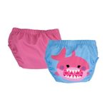 Fashion, accesorii si bijuterii - Copii - Lenjerie si pijamale copii - Costume de baie copii - Set 2 chilotei de baie impermeabili, Zoocchini, protectie UPF50+, marime M, 12-24 Luni a€“ Pink Shark - Infinity.ro