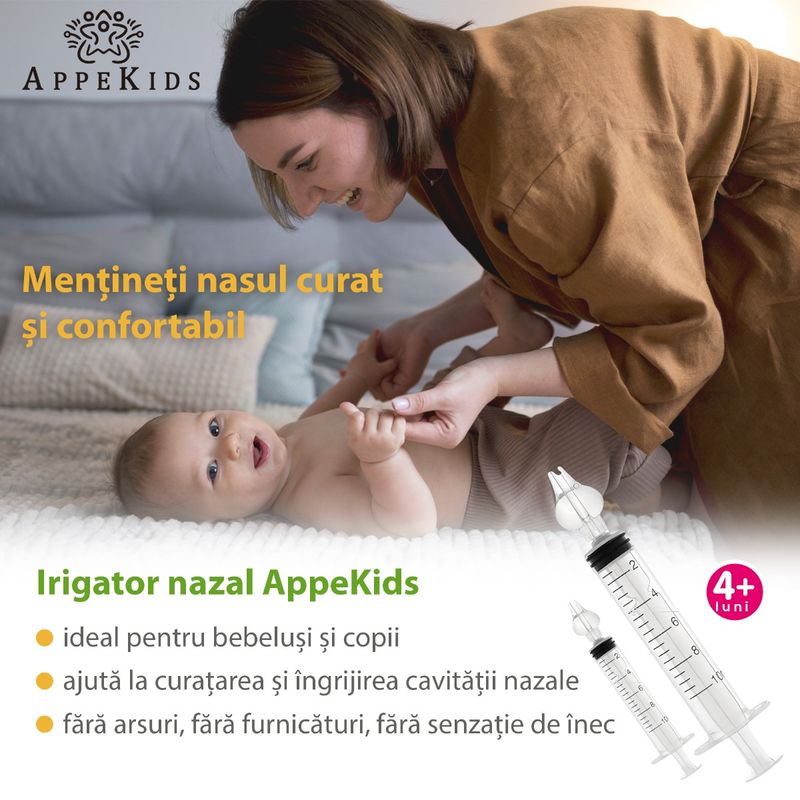 Jucarii, Copii si Bebe - Igiena si ingrijire - Accesorii ingrijire copii - Aspiratoare nazale si accesorii - Set 2 seringi pentru lavaj nazal, APPEKIDS, 10ml, 4Luni+ - Infinity.ro