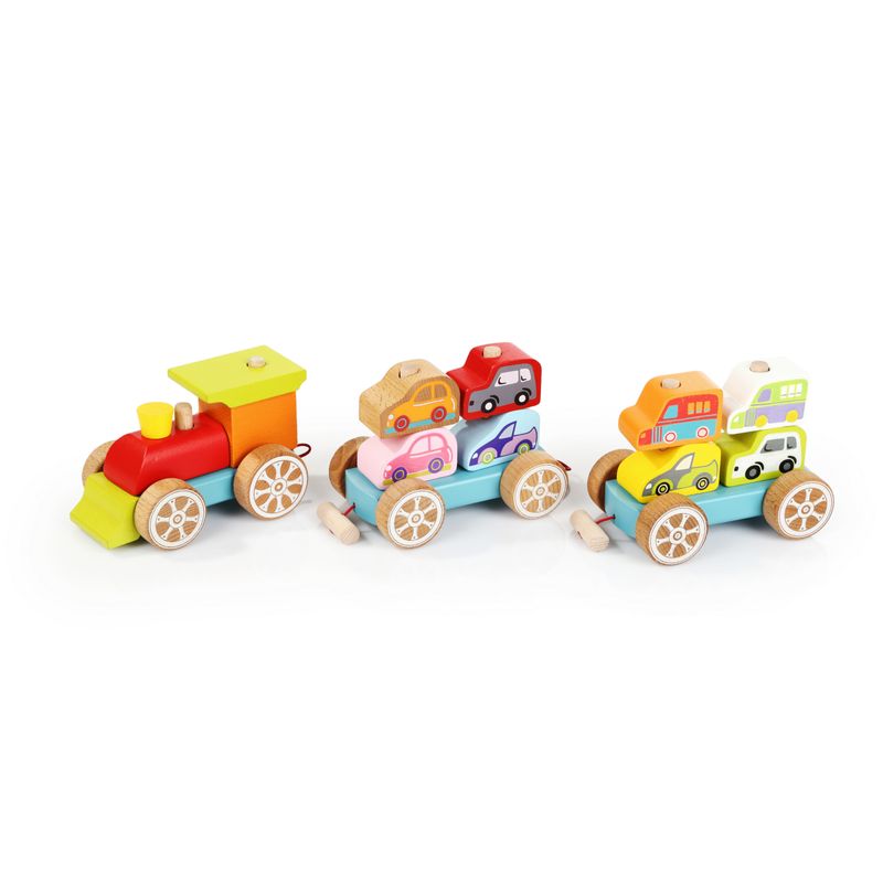 Jucarii, Copii si Bebe - Jucarii si jocuri - Vehicule si jucarii cu telecomanda - Trenulete de jucarie - Jucarie Din Lemn, Cubika, "Trenulet Cu Masinute" - Infinity.ro