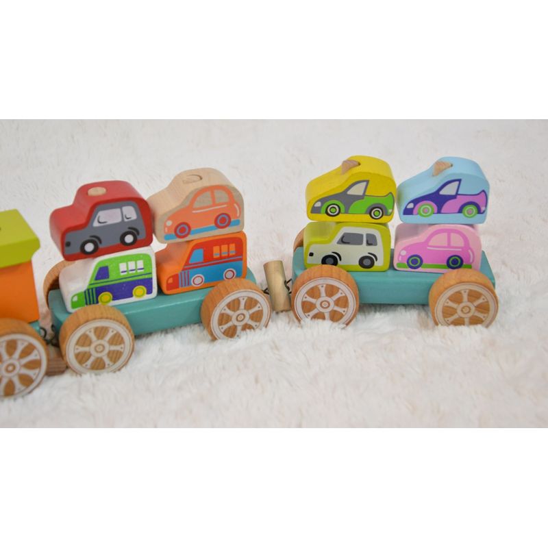 Jucarii, Copii si Bebe - Jucarii si jocuri - Vehicule si jucarii cu telecomanda - Trenulete de jucarie - Jucarie Din Lemn, Cubika, "Trenulet Cu Masinute" - Infinity.ro