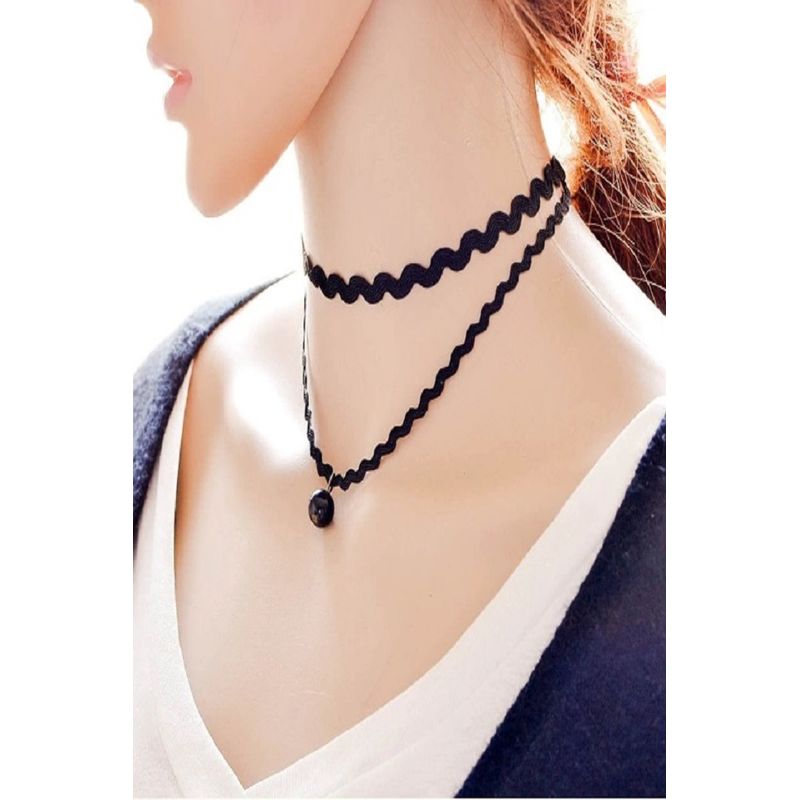 Fashion, accesorii si bijuterii - Femei - Bijuterii femei - Coliere femei - Choker Mystyle Fashion cu margea Black - Colier elegant pentru gat - Black Delux - Infinity.ro