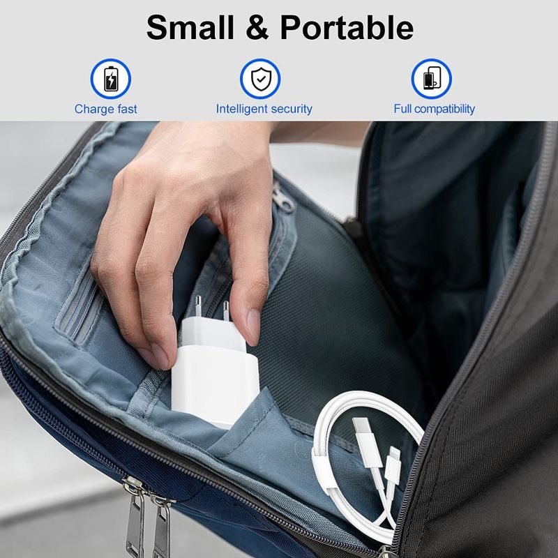 Laptop, Telefoane si Tablete/Telefoane mobile si accesorii/Accesorii Telefoane/Incarcatoare telefoane - Incarcator fast charge compatibil cu iPhone, 20W PD Type C cu cablu USB C Lightning de 1 metru - Infinity.ro