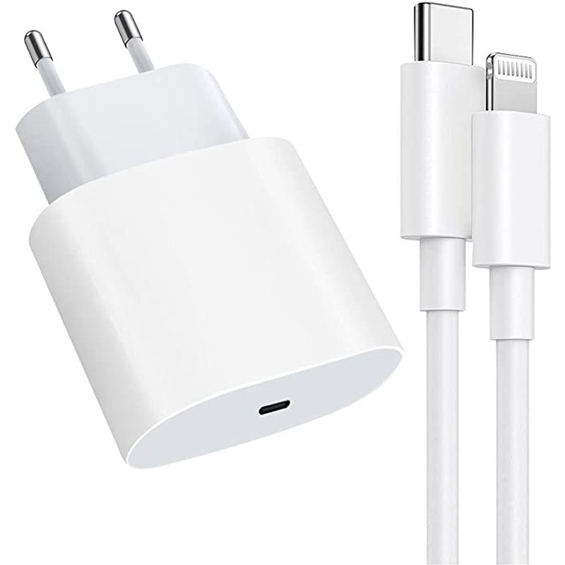 Laptop, Telefoane si Tablete/Telefoane mobile si accesorii/Accesorii Telefoane/Incarcatoare telefoane - Incarcator fast charge compatibil cu iPhone, 20W PD Type C cu cablu USB C Lightning de 1 metru - Infinity.ro
