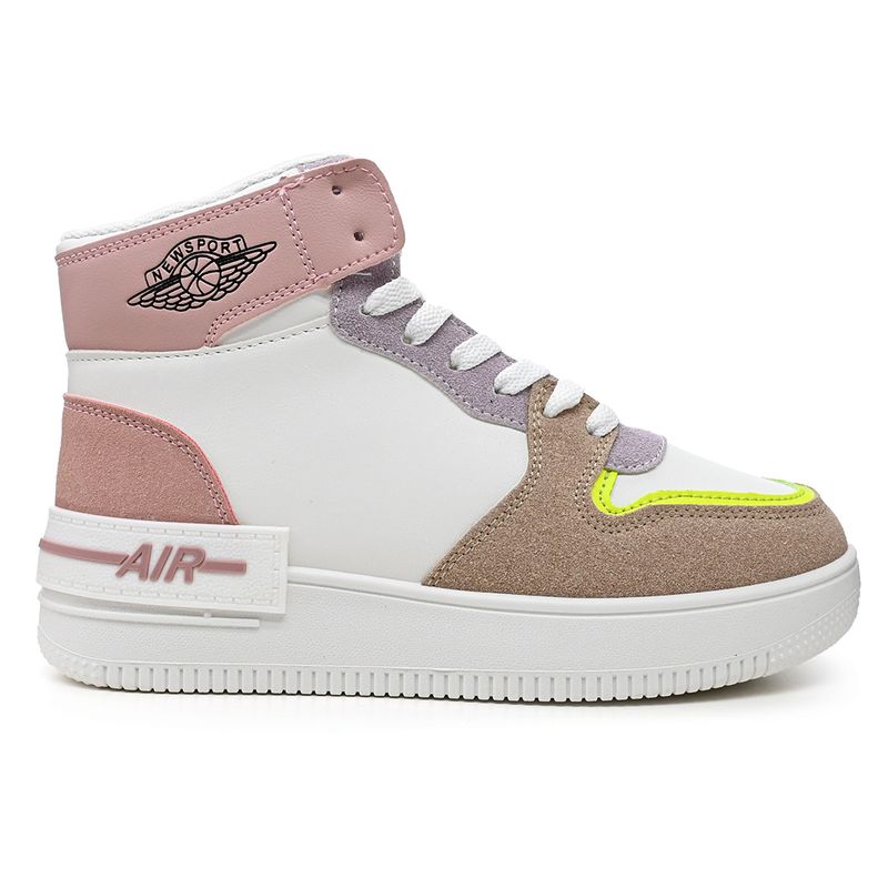 Fashion, accesorii si bijuterii - Femei - Incaltaminte femei - Pantofi femei - Pantofi sport dama inalti, piele ecologica, PS084, Alb cu Roz 36 EU - Infinity.ro