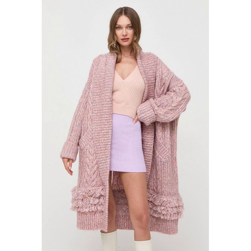 Fashion, accesorii si bijuterii - Femei - Imbracaminte femei - Jachete si geci femei - Cardigan lung de dama Guess Liliane W3BR43, M INTL, Roz - Infinity.ro