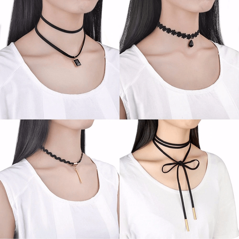 Fashion, accesorii si bijuterii - Femei - Bijuterii femei - Coliere femei - Set 10 coliere pentru gat tip Choker Mystyle Fashion Black - Infinity.ro