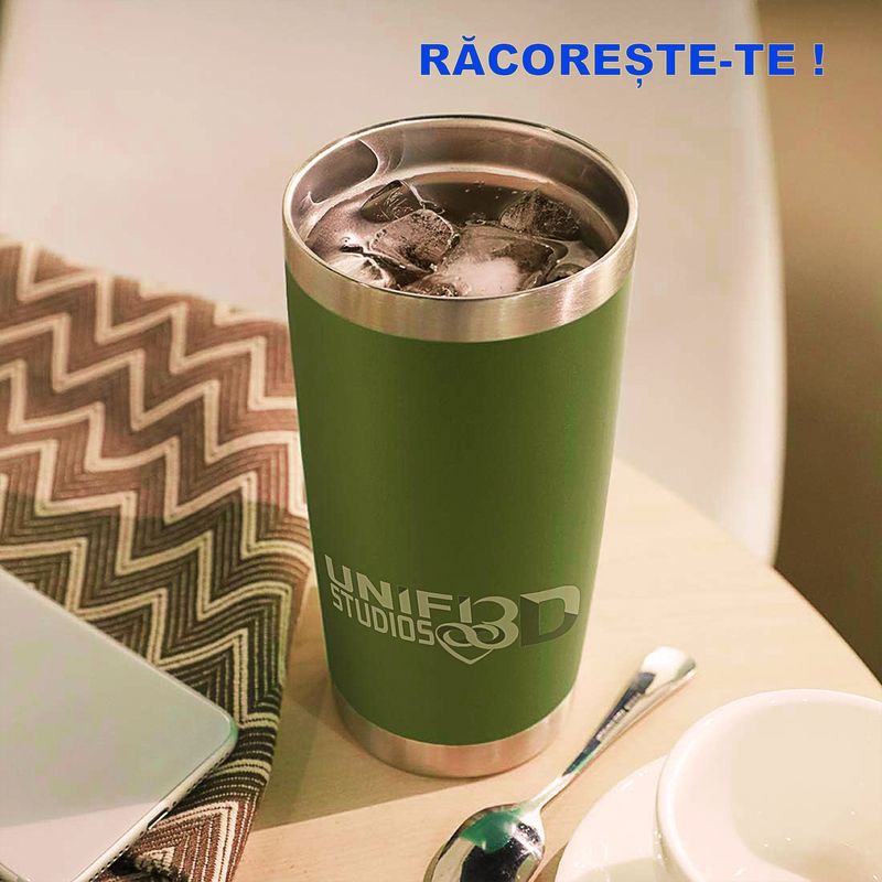 Casa si Gradina - Bucatarie si vesela - Accesorii bar - Termosuri si Cani termos - Cana termos, tip tumbler, din inox, cu pereti dubli, capac detasabil, 550ml, verde - Infinity.ro