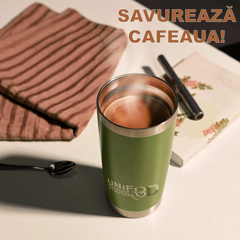 Casa si Gradina - Bucatarie si vesela - Accesorii bar - Termosuri si Cani termos - Cana termos, tip tumbler, din inox, cu pereti dubli, capac detasabil, 550ml, verde - Infinity.ro