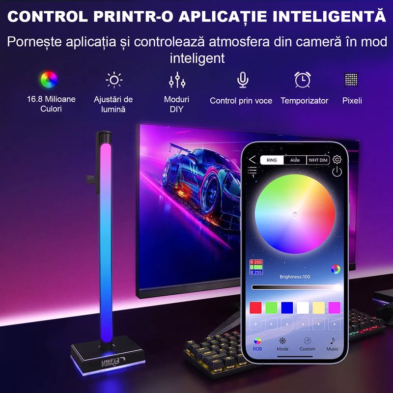 PC, gaming si accesorii - Periferice PC - Periferice Diverse - Stand casti cu lumina ambientala controlata prin aplicatie, lumini de gaming cu iluminare ambientala ,suport casti - Infinity.ro