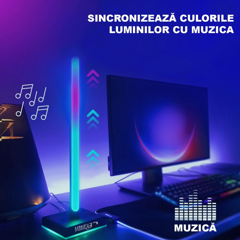 PC, gaming si accesorii - Periferice PC - Periferice Diverse - Stand casti cu lumina ambientala controlata prin aplicatie, lumini de gaming cu iluminare ambientala ,suport casti - Infinity.ro