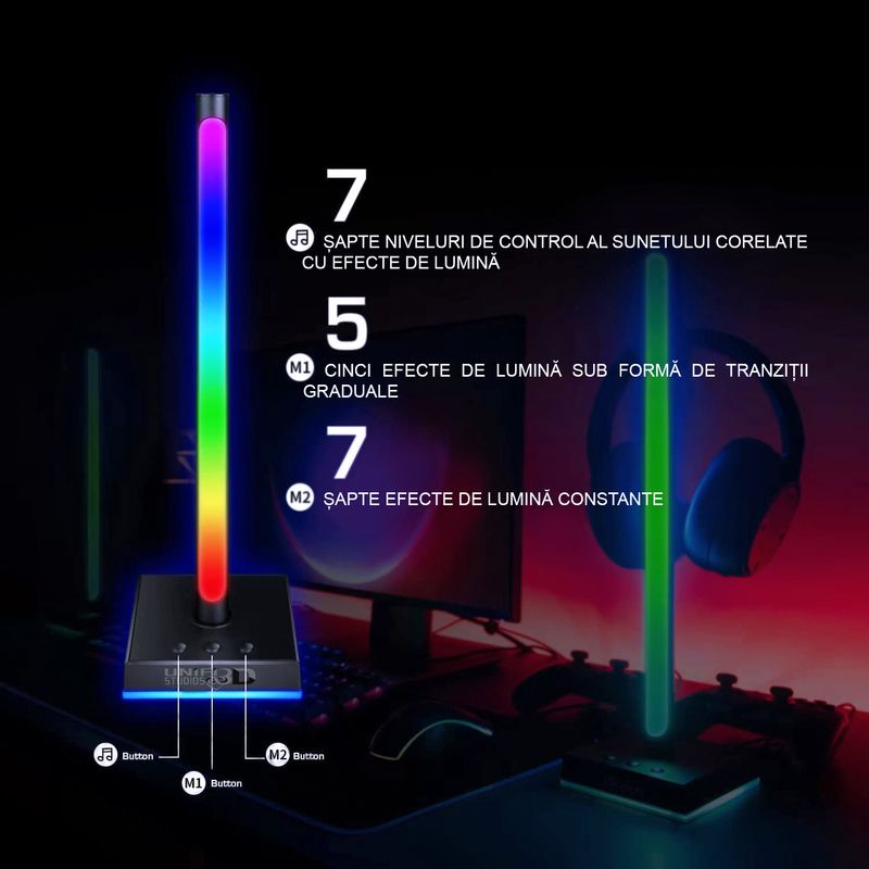 PC, gaming si accesorii - Periferice PC - Periferice Diverse - Stand casti cu lumina ambientala controlata prin aplicatie, lumini de gaming cu iluminare ambientala ,suport casti - Infinity.ro