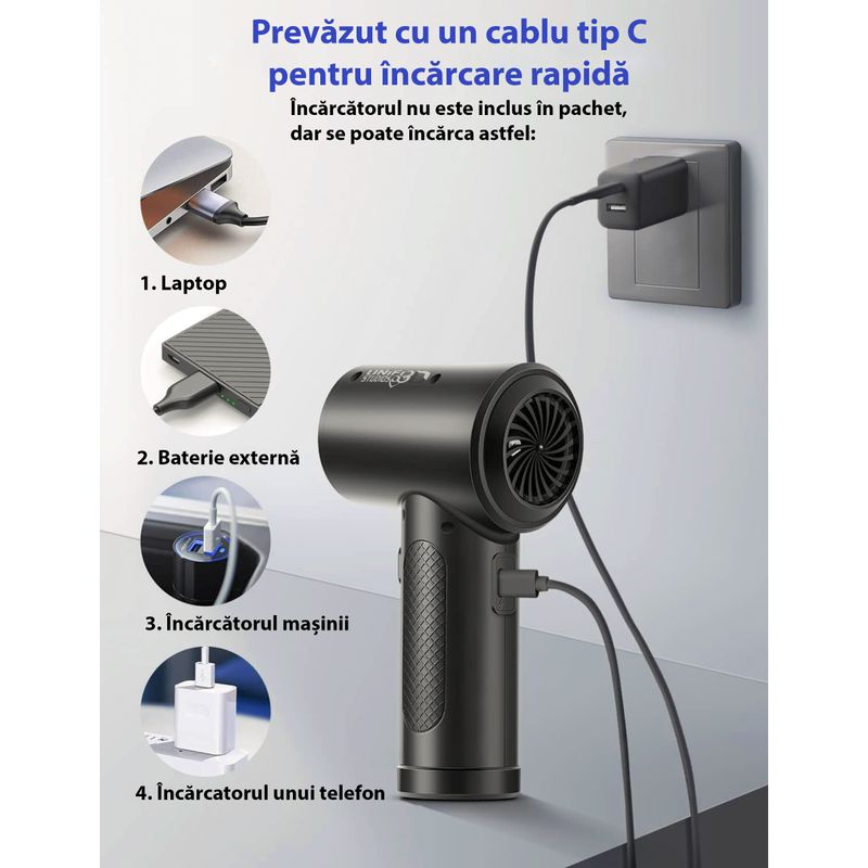 Electronice si Electrocasnice - Ingrijirea locuintei - Aspiratoare - Suflanta aer si aspirator ,3  viteze, pentru Indepartare praf PC, AC, Telefon, Obiectiv Foto, Masina, 6000mAh, 51000 RPM - Infinity.ro
