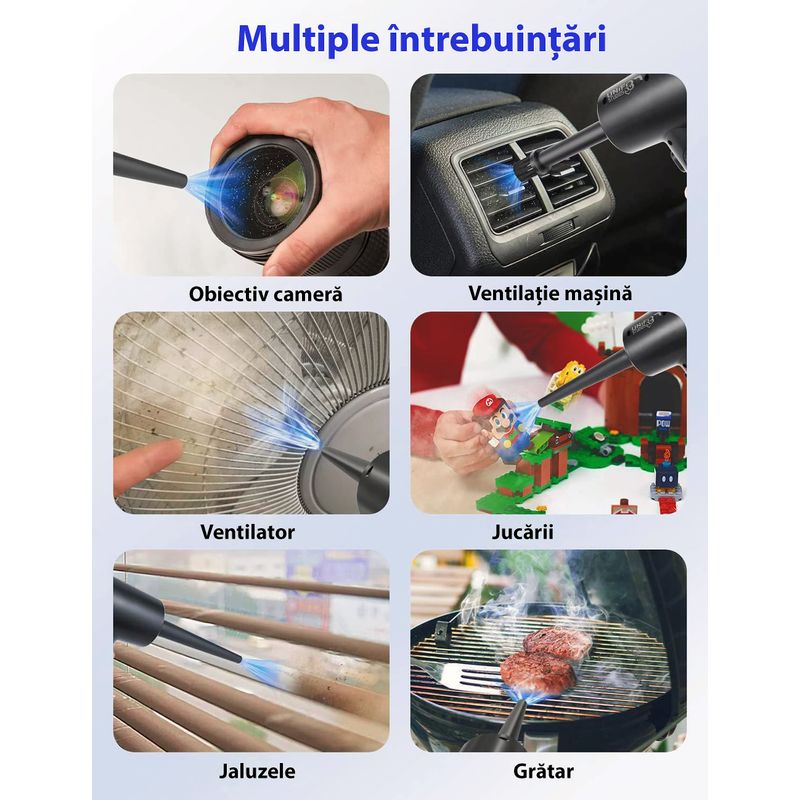 Electronice si Electrocasnice - Ingrijirea locuintei - Aspiratoare - Suflanta aer si aspirator ,3  viteze, pentru Indepartare praf PC, AC, Telefon, Obiectiv Foto, Masina, 6000mAh, 51000 RPM - Infinity.ro