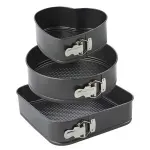 Casa si Gradina - Bucatarie si vesela - Vase pentru gatit - Tavi copt - Set de 3 forme pentru copt, baza detasabila, inima, forma rotunda si patrata, Gonga® Negru - Infinity.ro