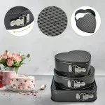 Casa si Gradina - Bucatarie si vesela - Vase pentru gatit - Tavi copt - Set de 3 forme pentru copt, baza detasabila, inima, forma rotunda si patrata, Gonga® Negru - Infinity.ro