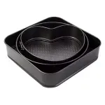 Casa si Gradina - Bucatarie si vesela - Vase pentru gatit - Tavi copt - Set de 3 forme pentru copt, baza detasabila, inima, forma rotunda si patrata, Gonga® Negru - Infinity.ro