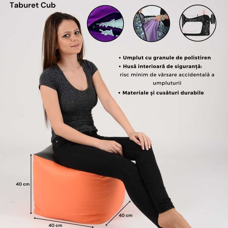 Casa si Gradina - Mobilier - Scaune si fotolii - Tabureti - Taburet cub XL, material impermeabil, Gri - Infinity.ro