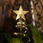 Casa si Gradina - Decoratiuni - Decoratiuni de sezon - Decoratie solara cu LED model brad de Craciun cu stea, 85cm inaltime, lumina galbena - Infinity.ro