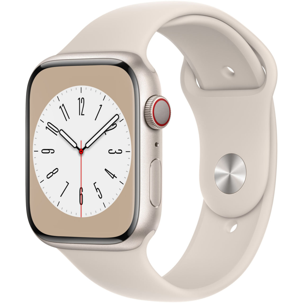 Apple Watch 8, GPS, Cellular, Carcasa Starlight Aluminium 45mm, Starlight Sport Band