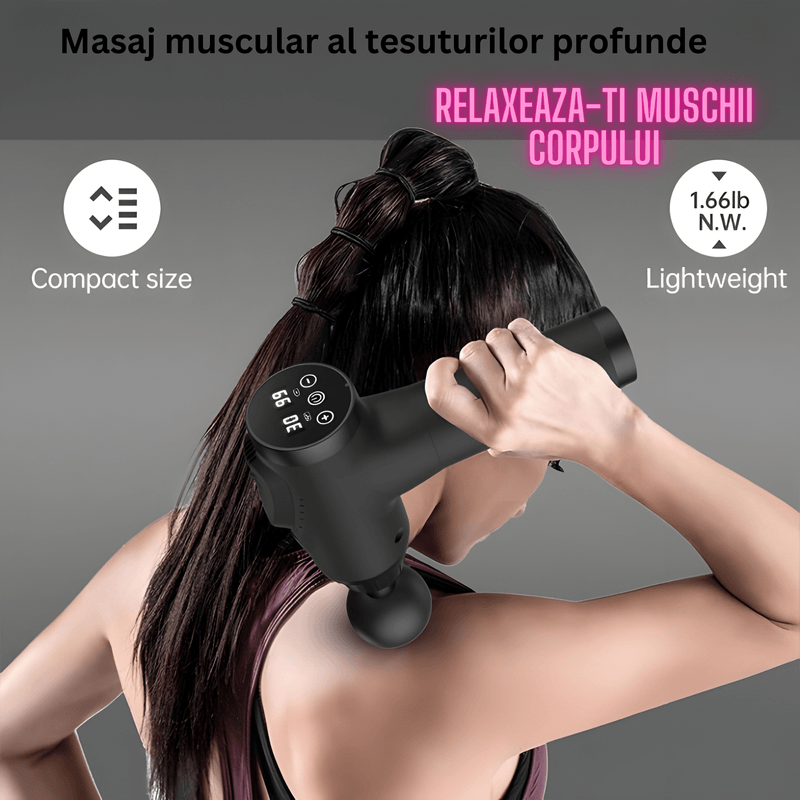 Ingrijire personala si Cosmetice - Sanatate si wellness - Articole wellness - Aparate si dispozitive de masaj - Aparat de masaj reincarcabil,Touch screen, Cu 30 de niveluri de viteza, 6 capete de masaj, 3200 RPM, Negru - Infinity.ro