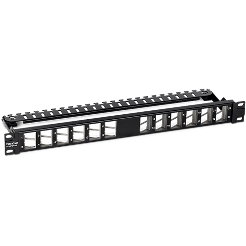 PC, gaming si accesorii - Retelistica - Cabluri si accesorii - Patch Panel ecranat 24 porturi blank keystone inclinate 1U - TRENDnet TC-KP24SA - Infinity.ro
