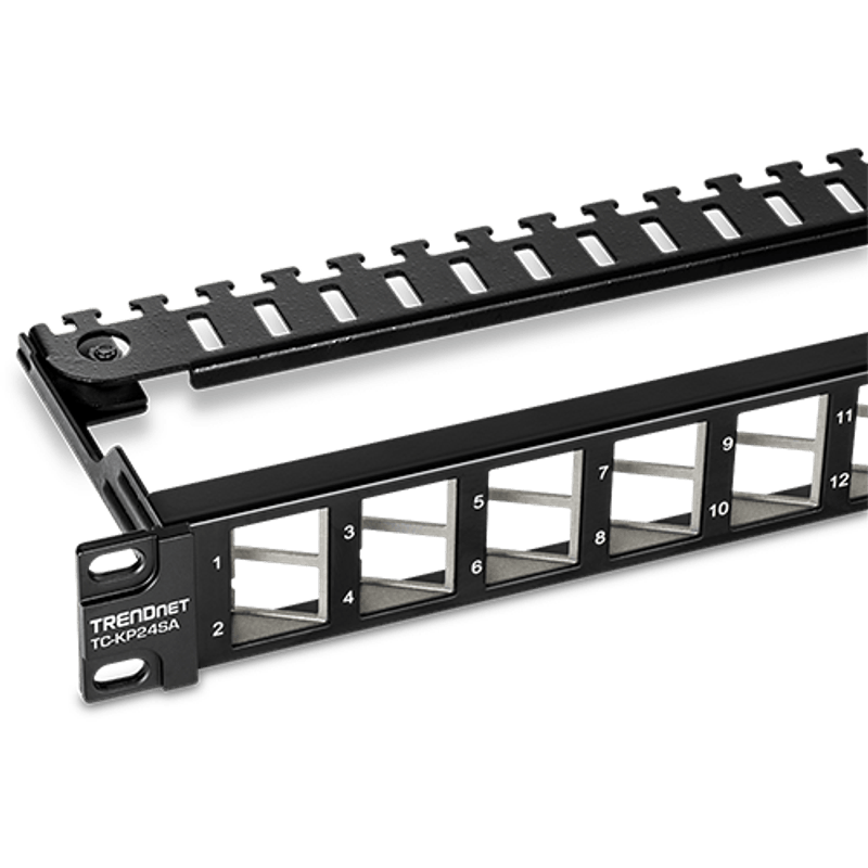 PC, gaming si accesorii - Retelistica - Cabluri si accesorii - Patch Panel ecranat 24 porturi blank keystone inclinate 1U - TRENDnet TC-KP24SA - Infinity.ro