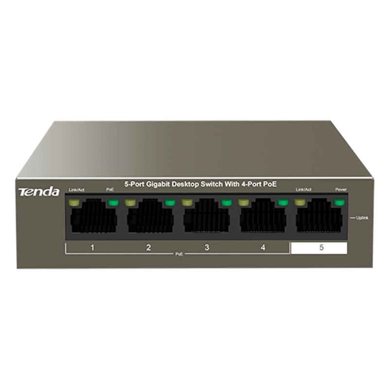 PC, gaming si accesorii - Retelistica - Switch-uri - Switch-uri fara management - Switch 4 porturi Gigabit PoE, 1 port Uplink Gigabit - Tenda TND-TEG1105P-4-63W - Infinity.ro
