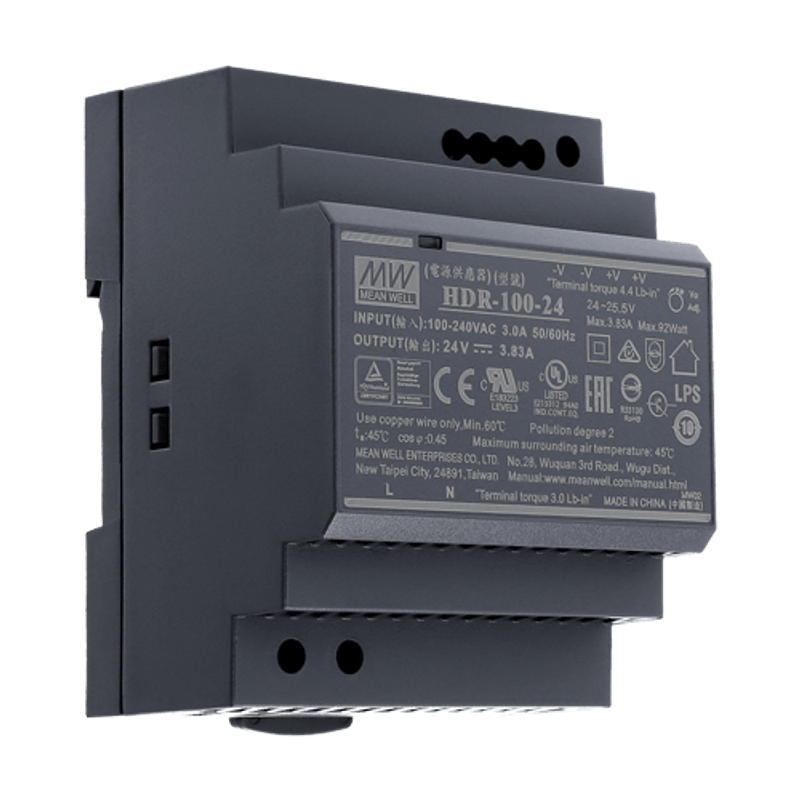 Casa si Gradina - Electrice - Smart Home - Accesorii control acces si supraveghere - Sursa de alimentare in comutatie, 24V / 3.83A, sina DIN - MEAN WELL HDR-100-24 - Infinity.ro