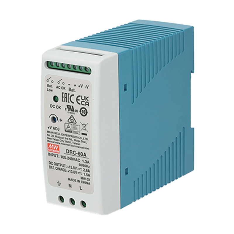 Casa si Gradina - Electrice - Smart Home - Accesorii control acces si supraveghere - Sursa de alimentare in comutatie, 13.8V / 4.3A, sina DIN, backup - MEAN WELL DRC-60A - Infinity.ro