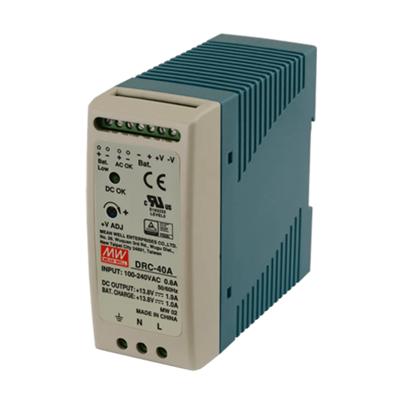 Casa si Gradina - Electrice - Smart Home - Accesorii control acces si supraveghere - Sursa de alimentare in comutatie, 13.8V / 2.9A, sina DIN, backup - MEAN WELL DRC-40A - Infinity.ro