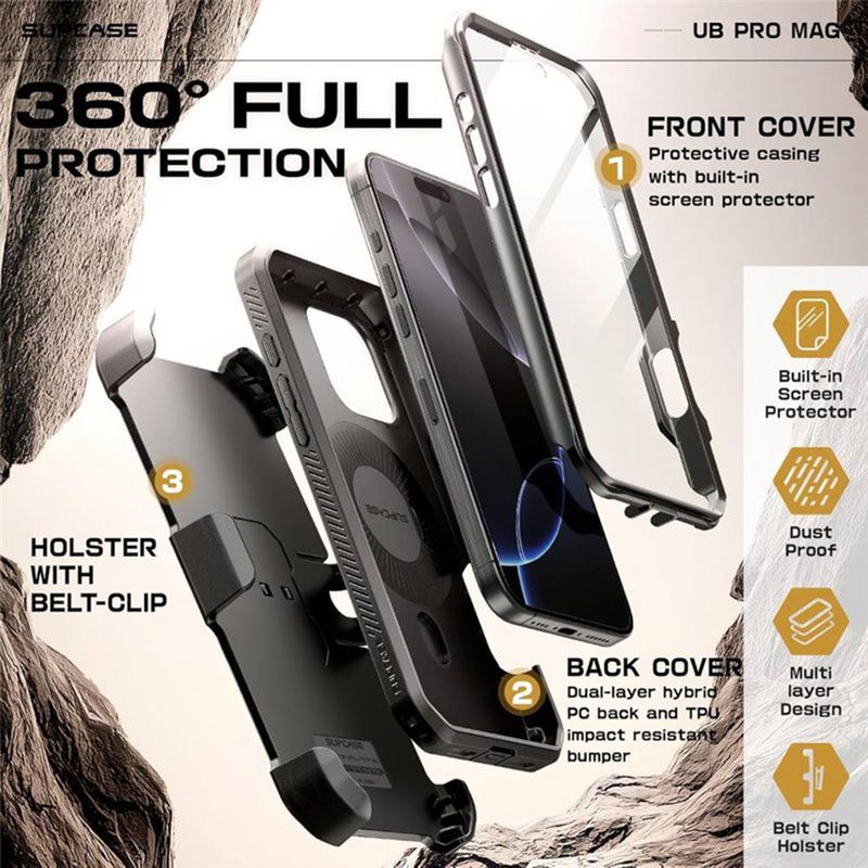 Laptop, Telefoane si Tablete - Telefoane mobile si accesorii - Accesorii Telefoane - Huse telefoane - Husa pentru iPhone 16 Pro, Supcase Unicorn Beetle Pro MagSafe, negru - Infinity.ro