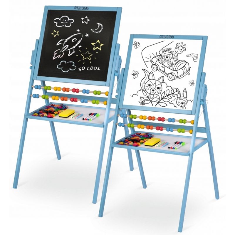 Carti si Birotica - Birotica - Accesorii de birou - Table si clipboard-uri - Tabla educationala cu doua fete si accesorii Ricokids RK-800, 101 x 54 x 55 cm, Albastru - Infinity.ro